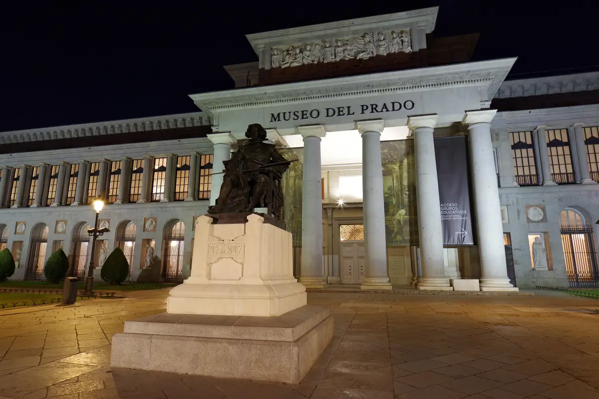 The Prado Museum lit at night